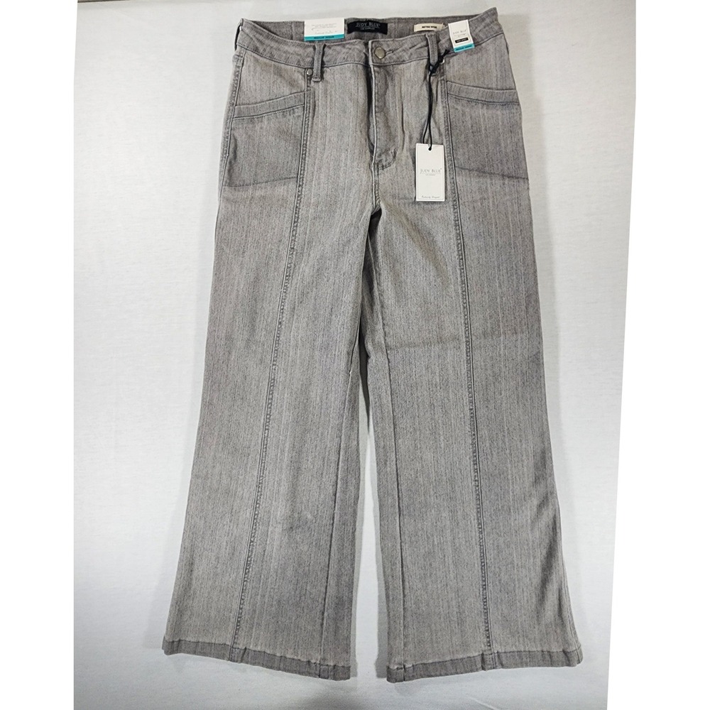 Judy Blue Retro Wide Jeans Women 13/31 Grey High Waist Front Seam JB881048